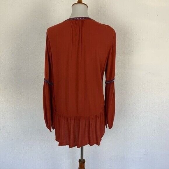 Ro And De Rust Orange Peasant Blouse Boho Embroidered Long Sleeve Top Small - Picture 5 of 8